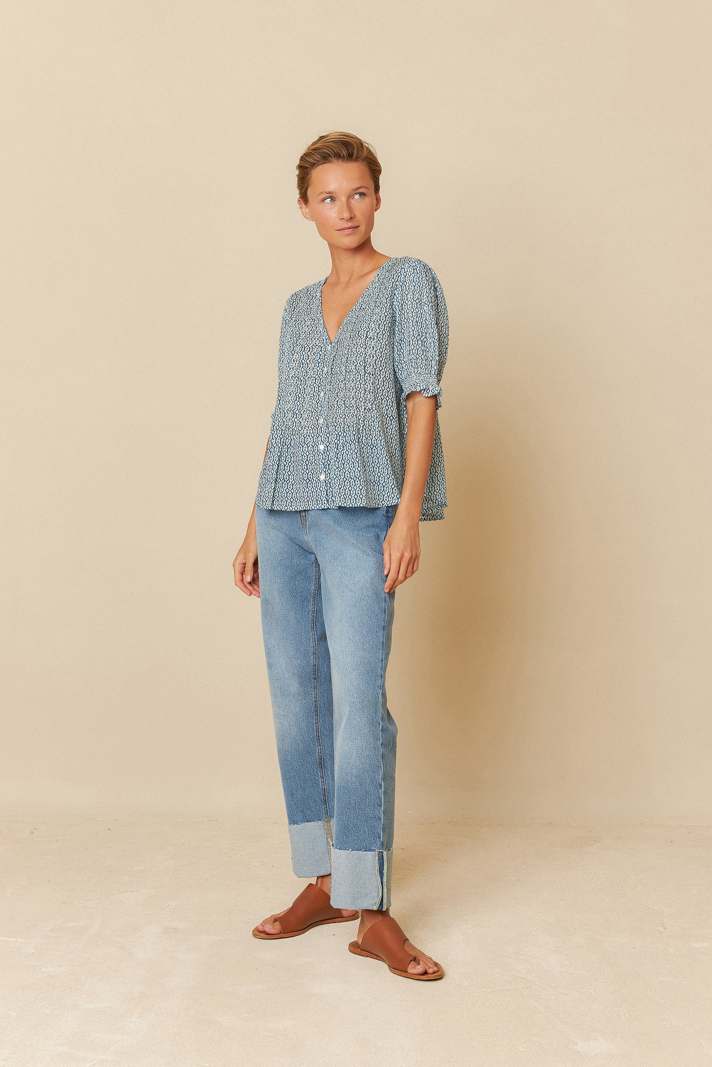 Indi & Cold Print Short Sleeve Shirt Indigo