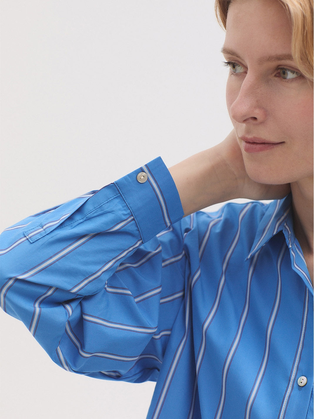Striped Poplin Shirt - Medium Blue