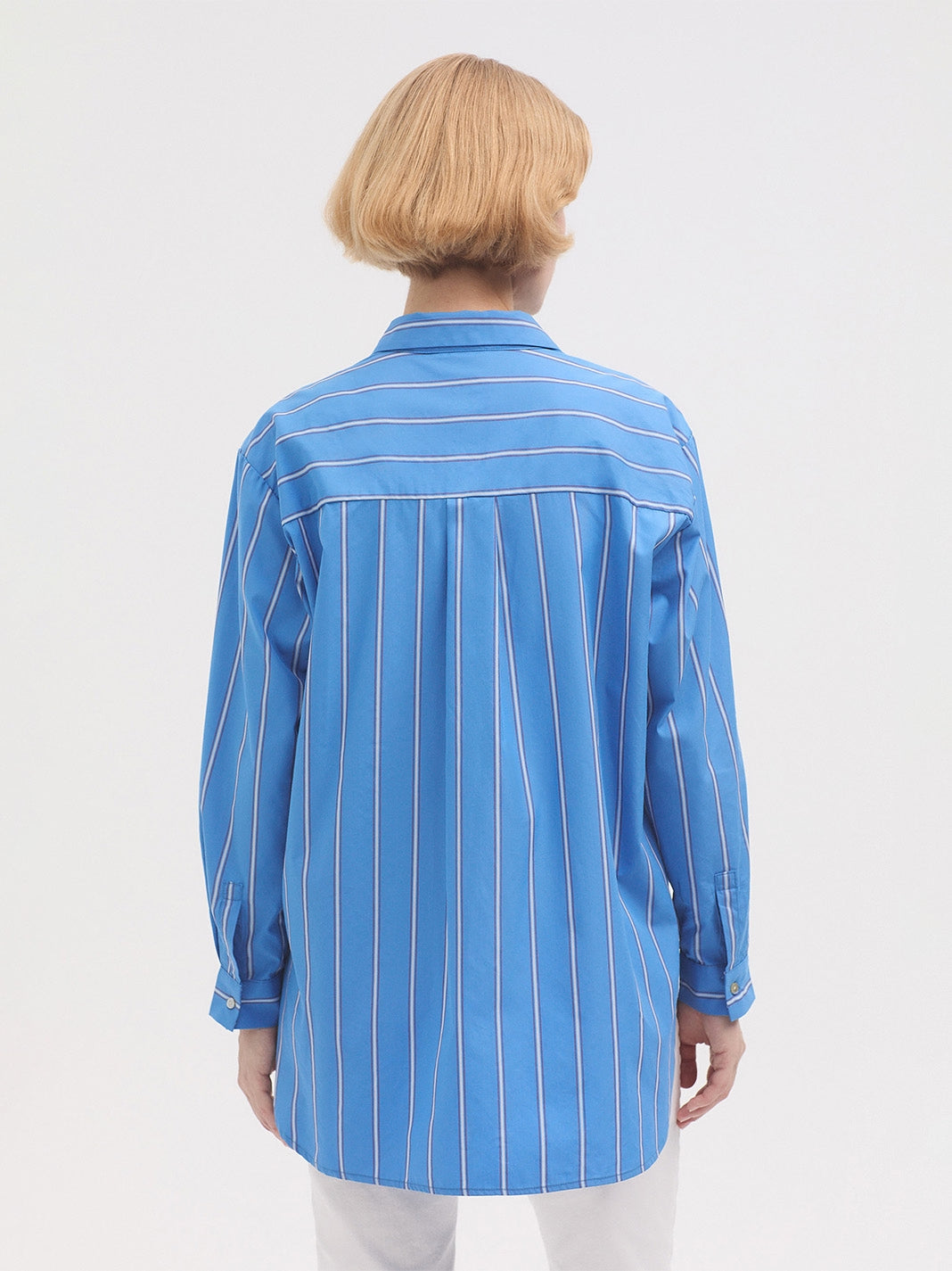 Striped Poplin Shirt - Medium Blue