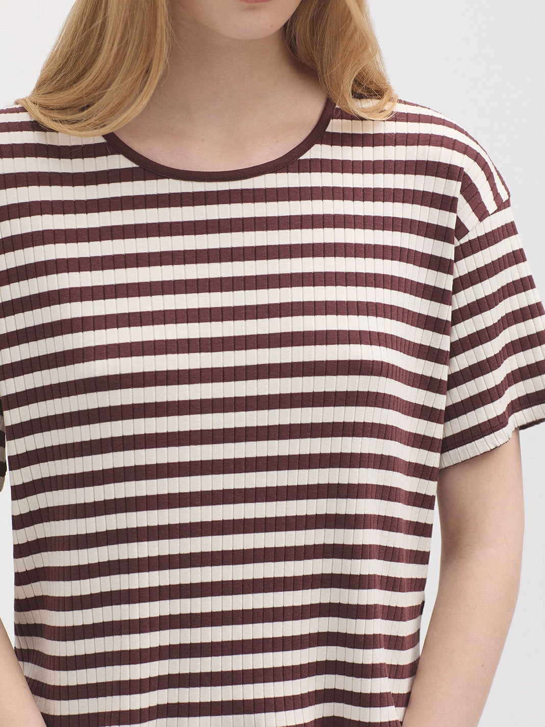 Two-tone striped T-shirt - Chestnut