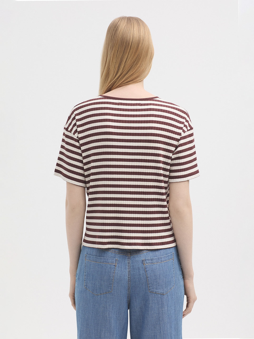 Two-tone striped T-shirt - Chestnut
