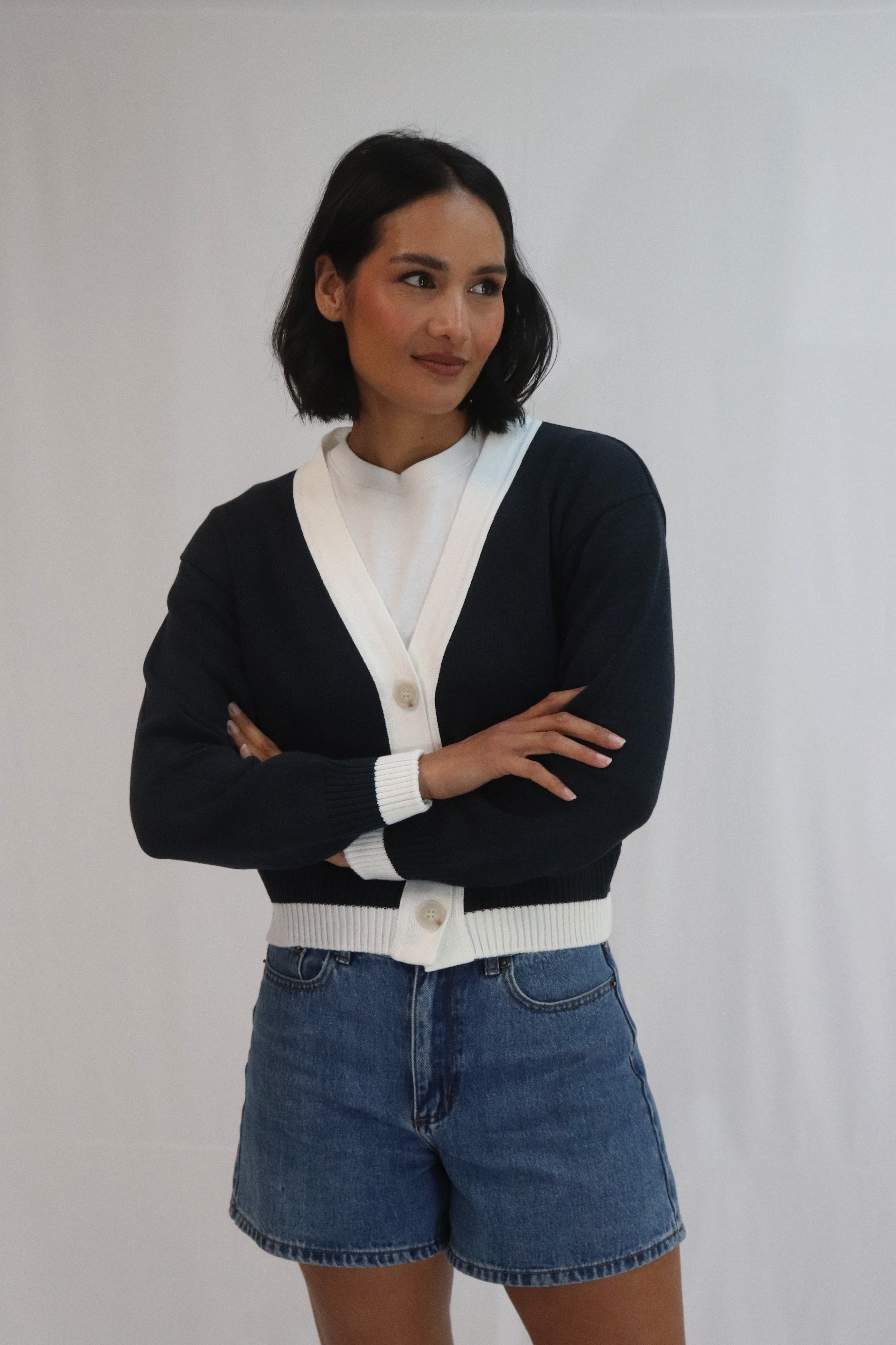 Tatano Contrast Cardi - Ink/White