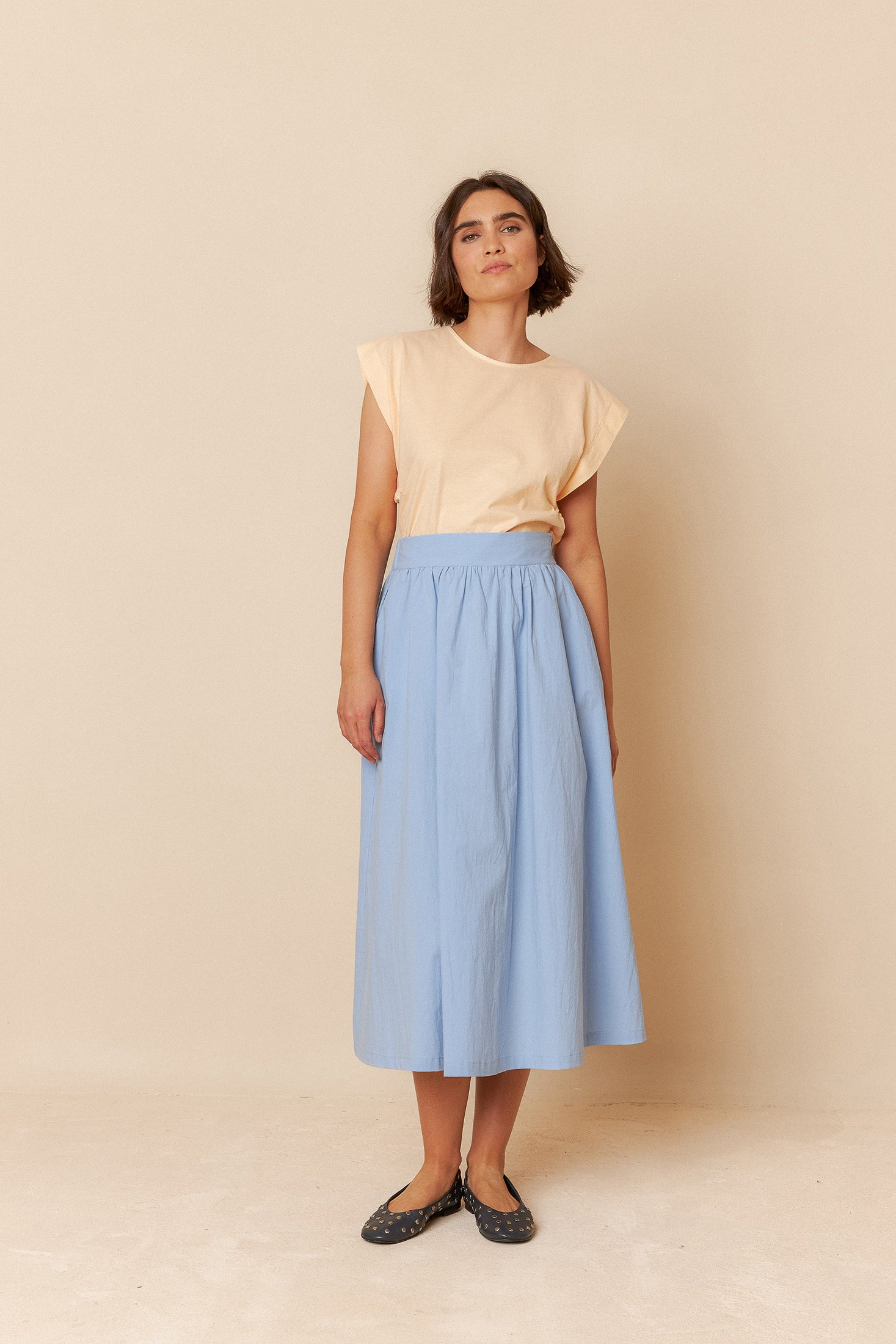 Indi & Cold Poplin Midi Skirt Cielo