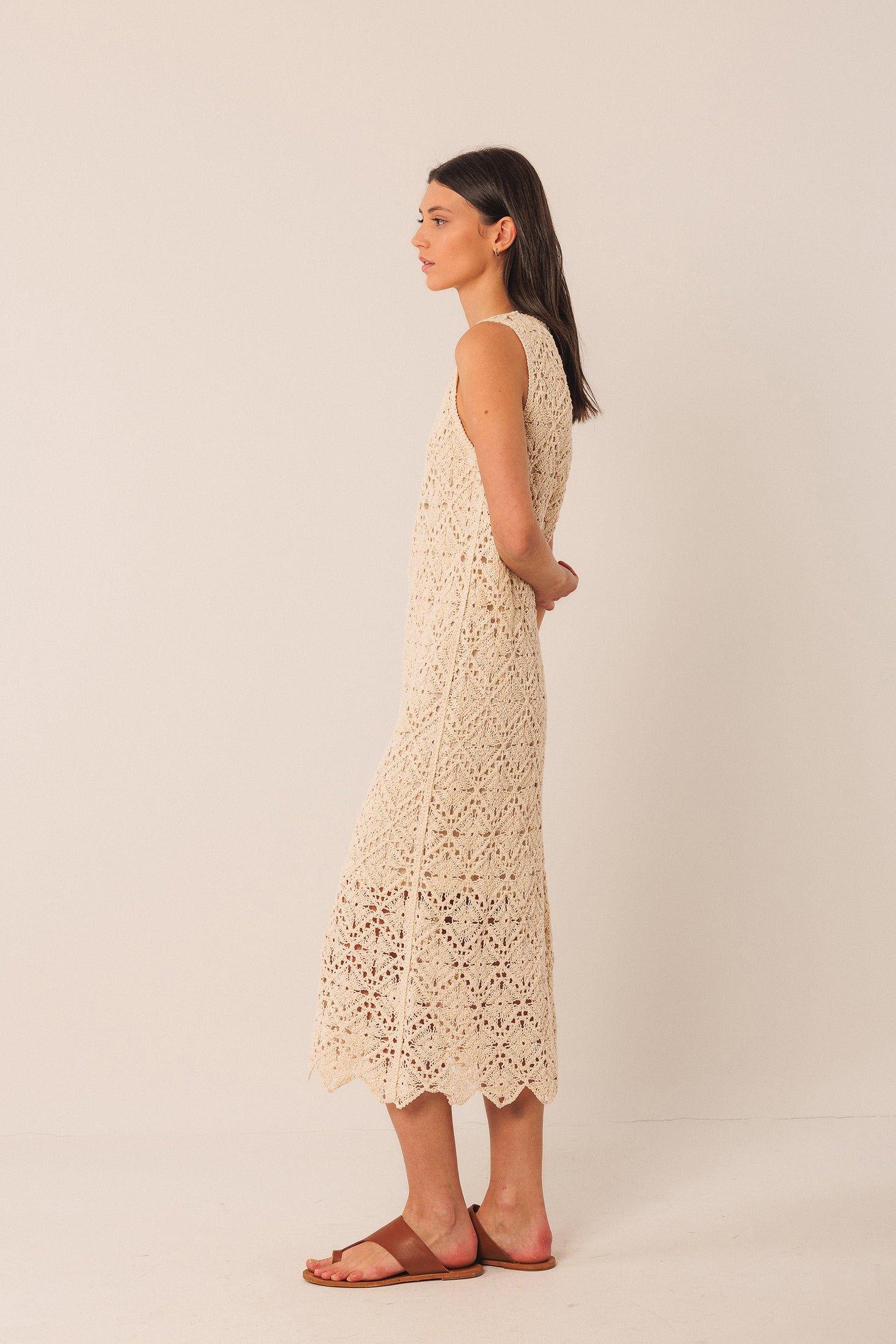 Indi & Cold Crochet Midi Dress Crudo