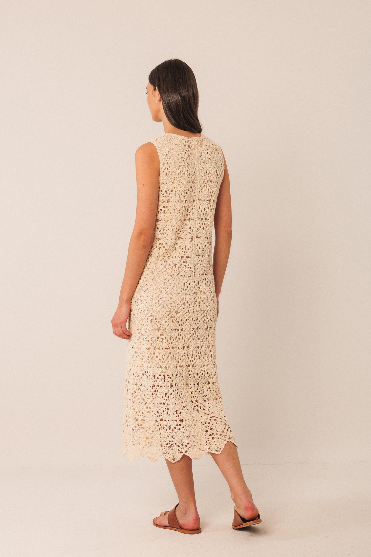 Indi & Cold Crochet Midi Dress Crudo