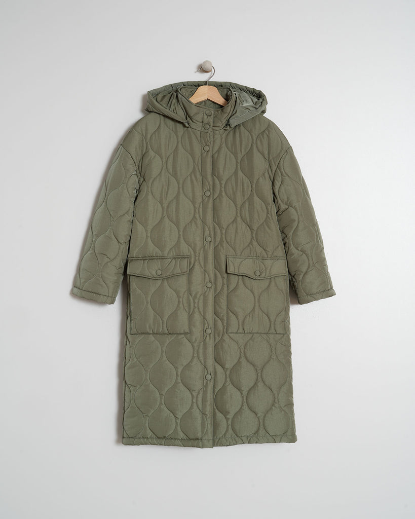 Indi&Cold Quilted Puffer Coat - khaki