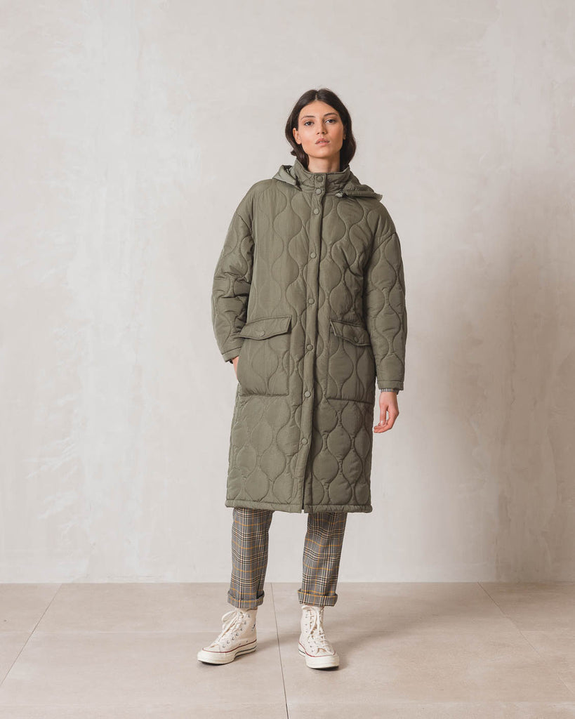 Indi&Cold Quilted Puffer Coat - khaki