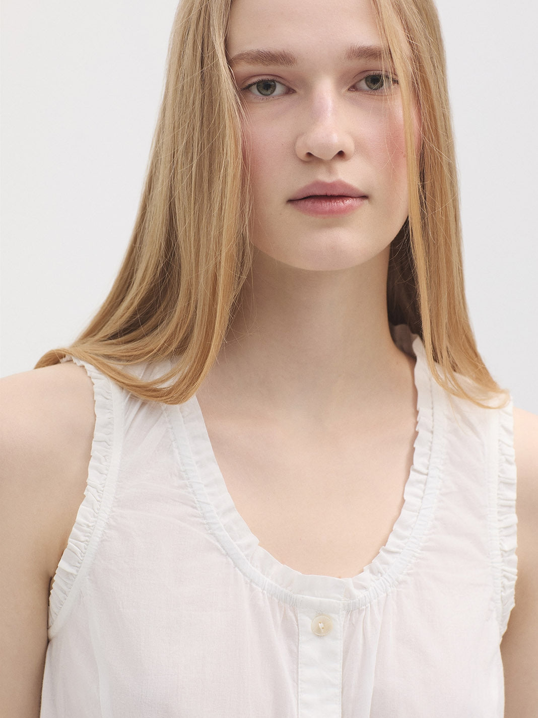 Ruffled Voile Top - White