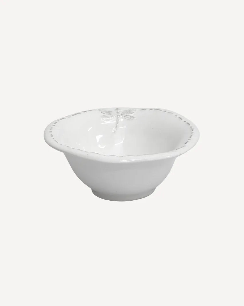 French Country Collections Dragonfly Stoneware White Salt Bowl