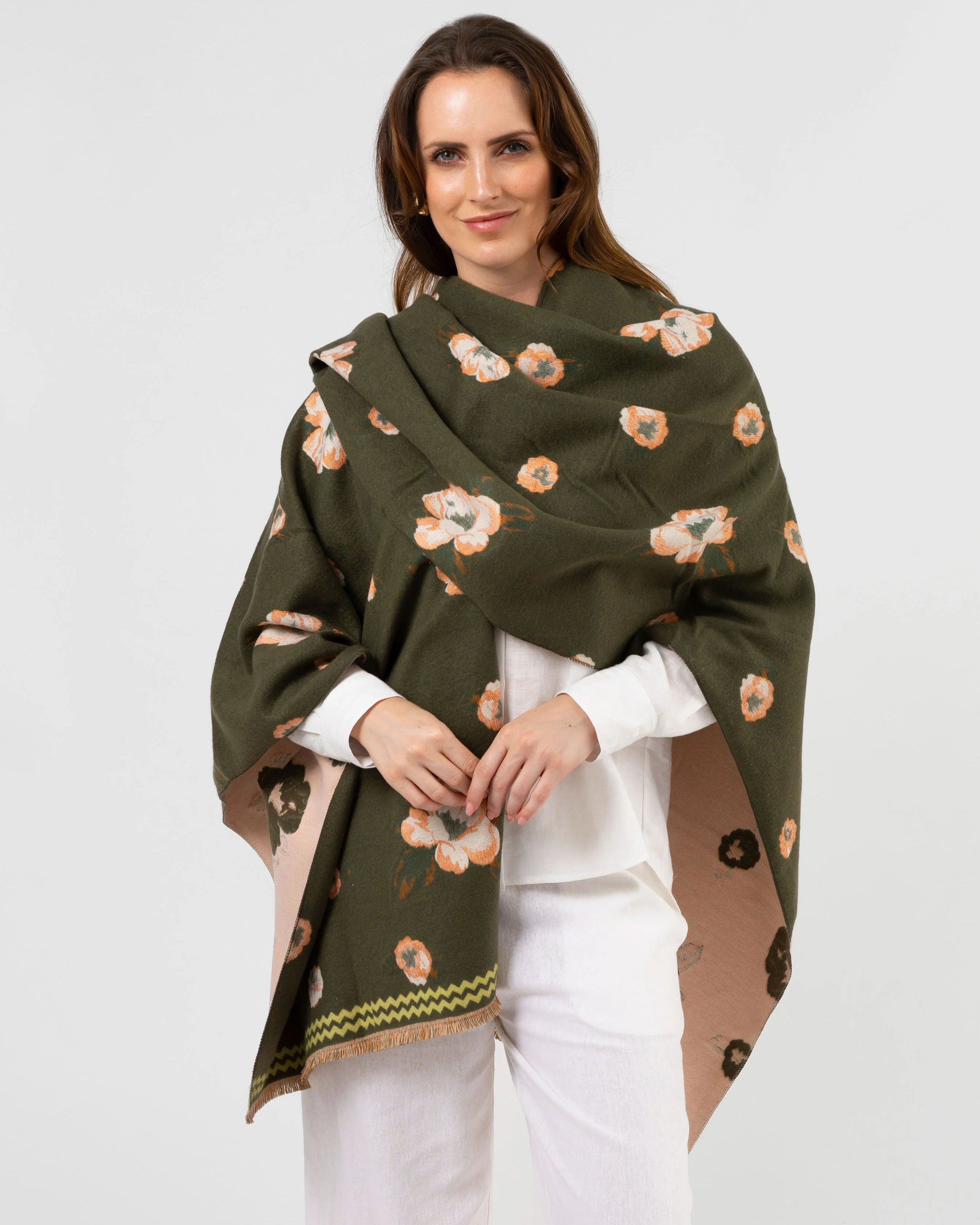 Stella+Gemma Poncho Style Scarf- Green Floral