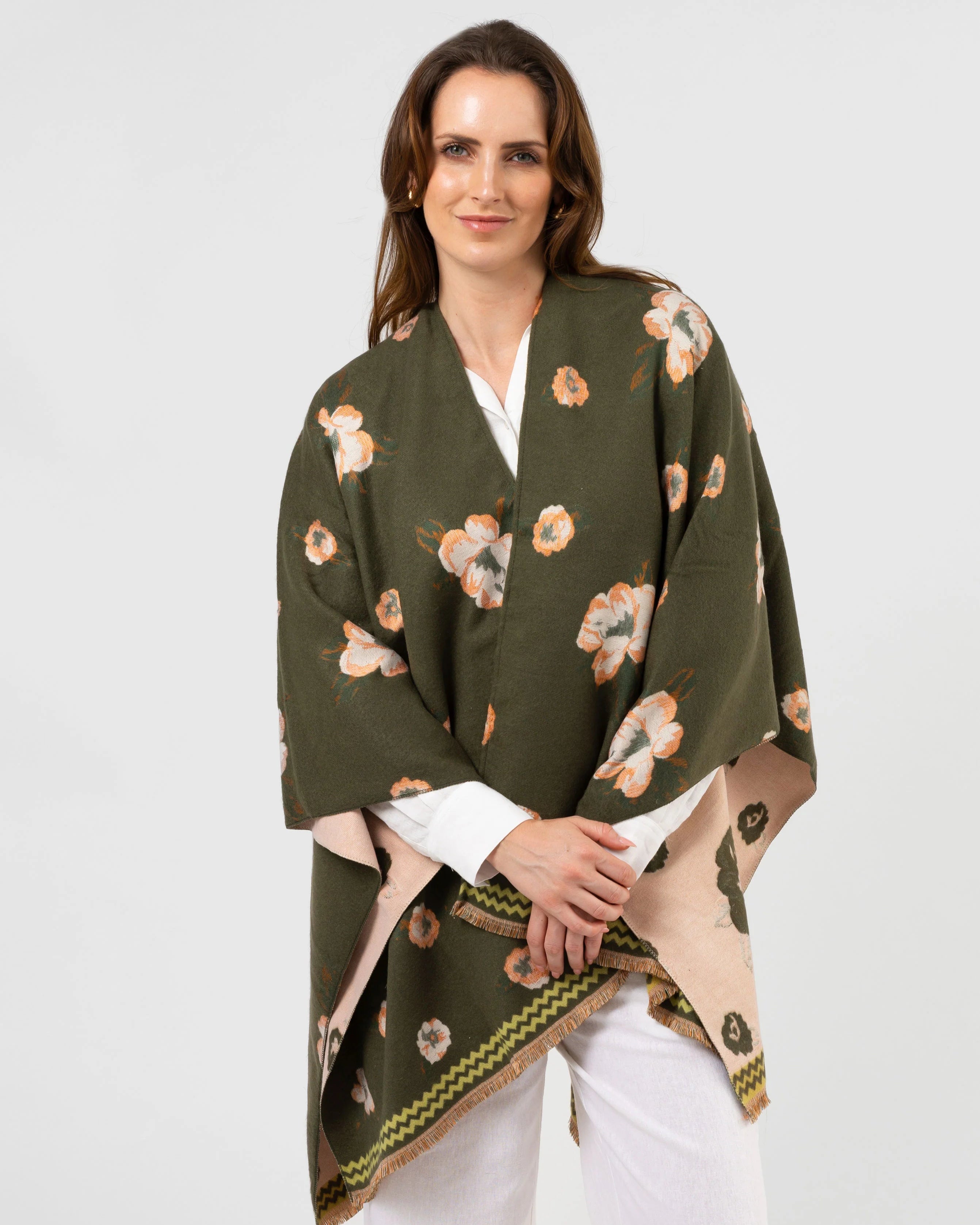 Stella+Gemma Poncho Style Scarf- Green Floral