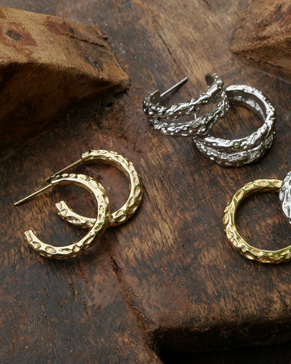 A&amp;C Oslo Raw Steel Slim Hoop Earrings- gold