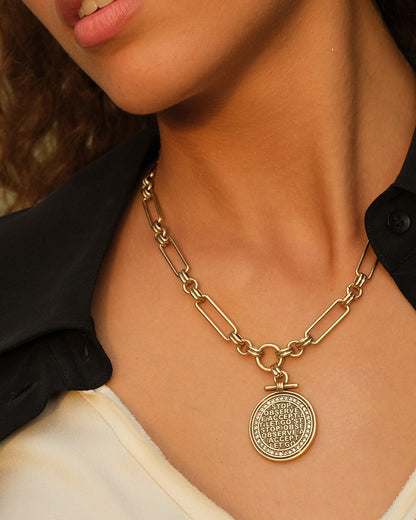A&amp;C Oslo Coins of Relief Necklace Rectangle Link - gold