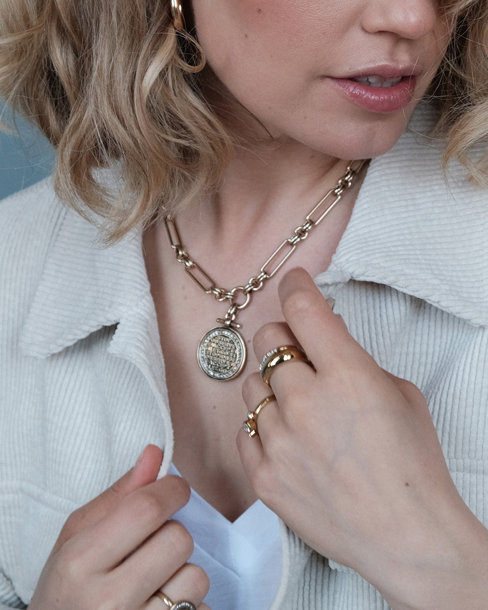 A&amp;C Oslo Coins of Relief Necklace Rectangle Link - gold