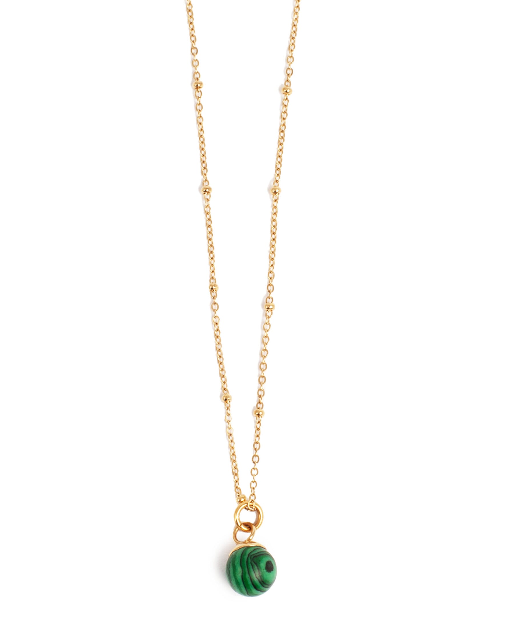 A&amp;C Oslo Short Chain with Malachite Pendant- gold