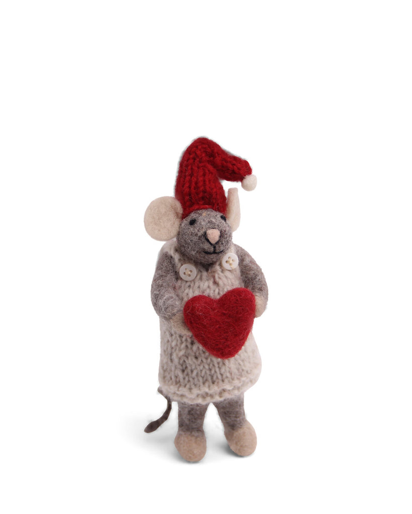 Gry & Sif Small Grey Girly Mouse with Heart