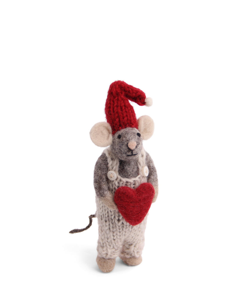 Gry & Sif Small Grey Boy Mouse with Heart