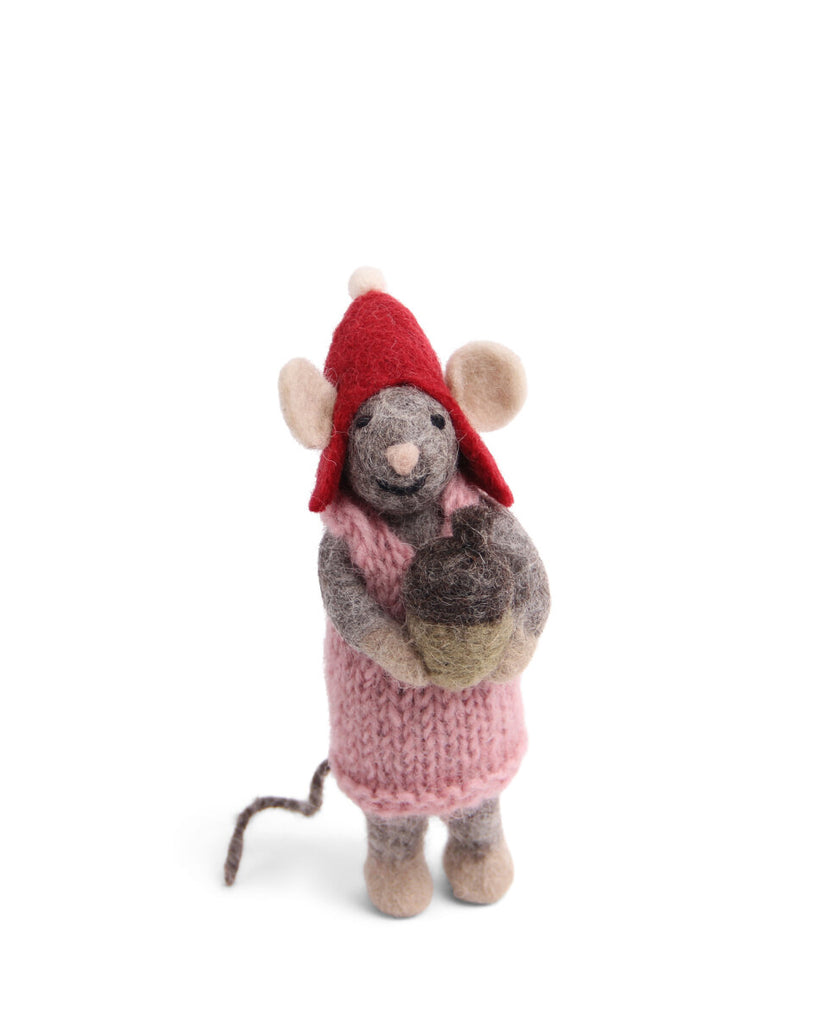 Gry & Sif Small Grey Girly Mouse with Acorn
