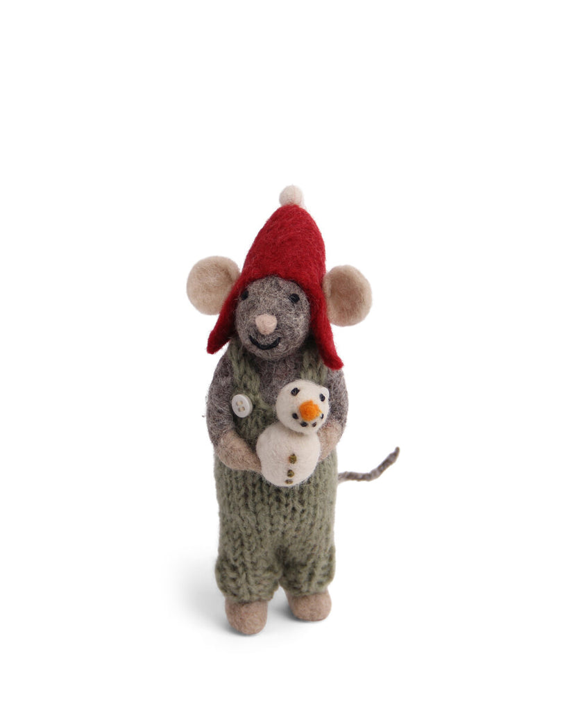 Gry & Sif Small Grey Boy Mouse with Snowman
