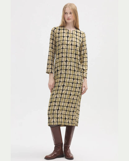 Nice Things Square Leaves Long Dress - ecru