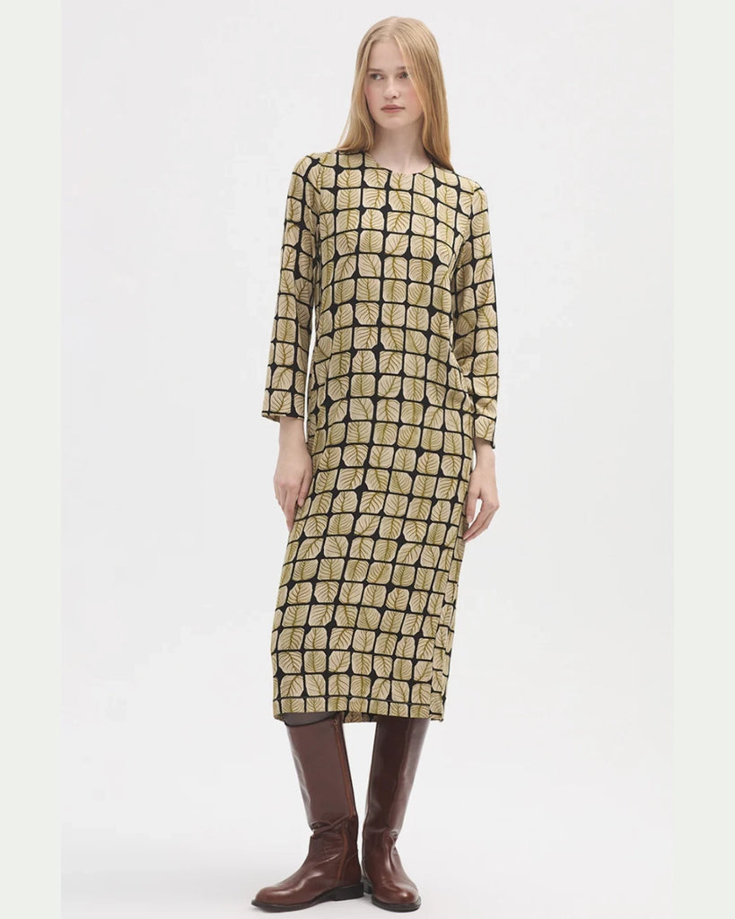 Nice Things Square Leaves Long Dress - ecru