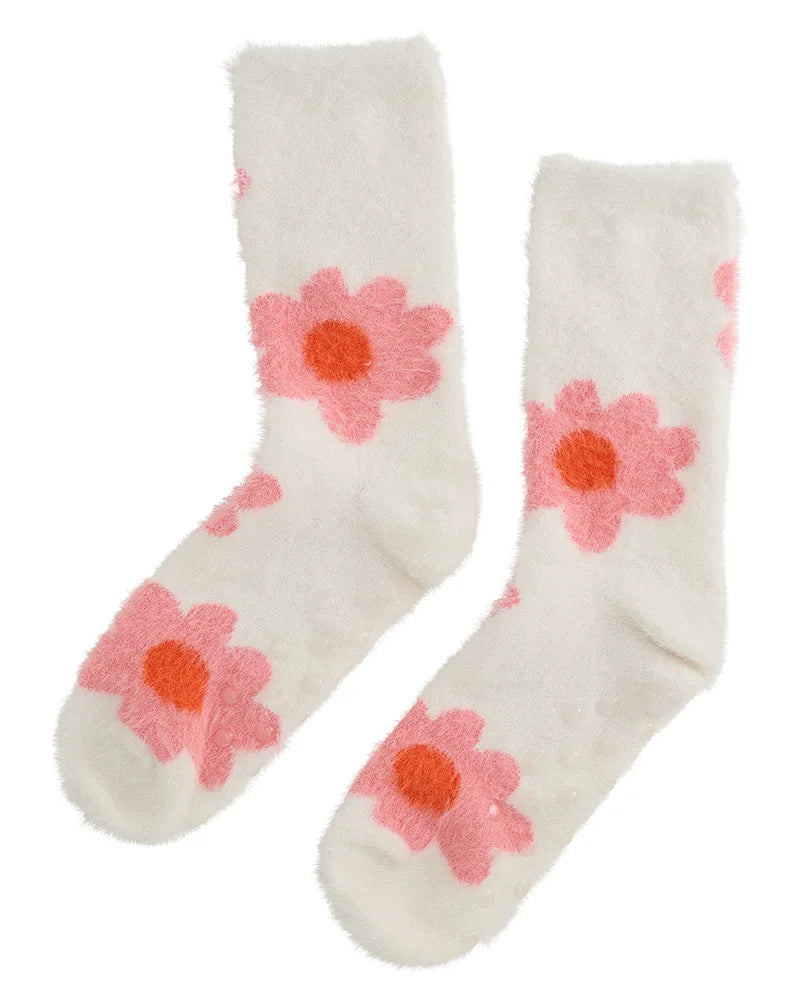 Annabel Trends Fuzzy Bedsocks - Big Pink Flower