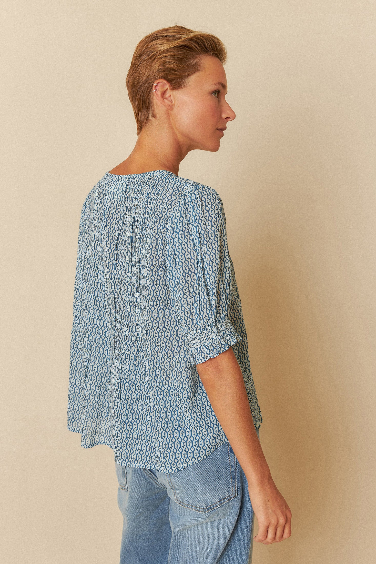 Indi &amp; Cold Print Short Sleeve Shirt Indigo