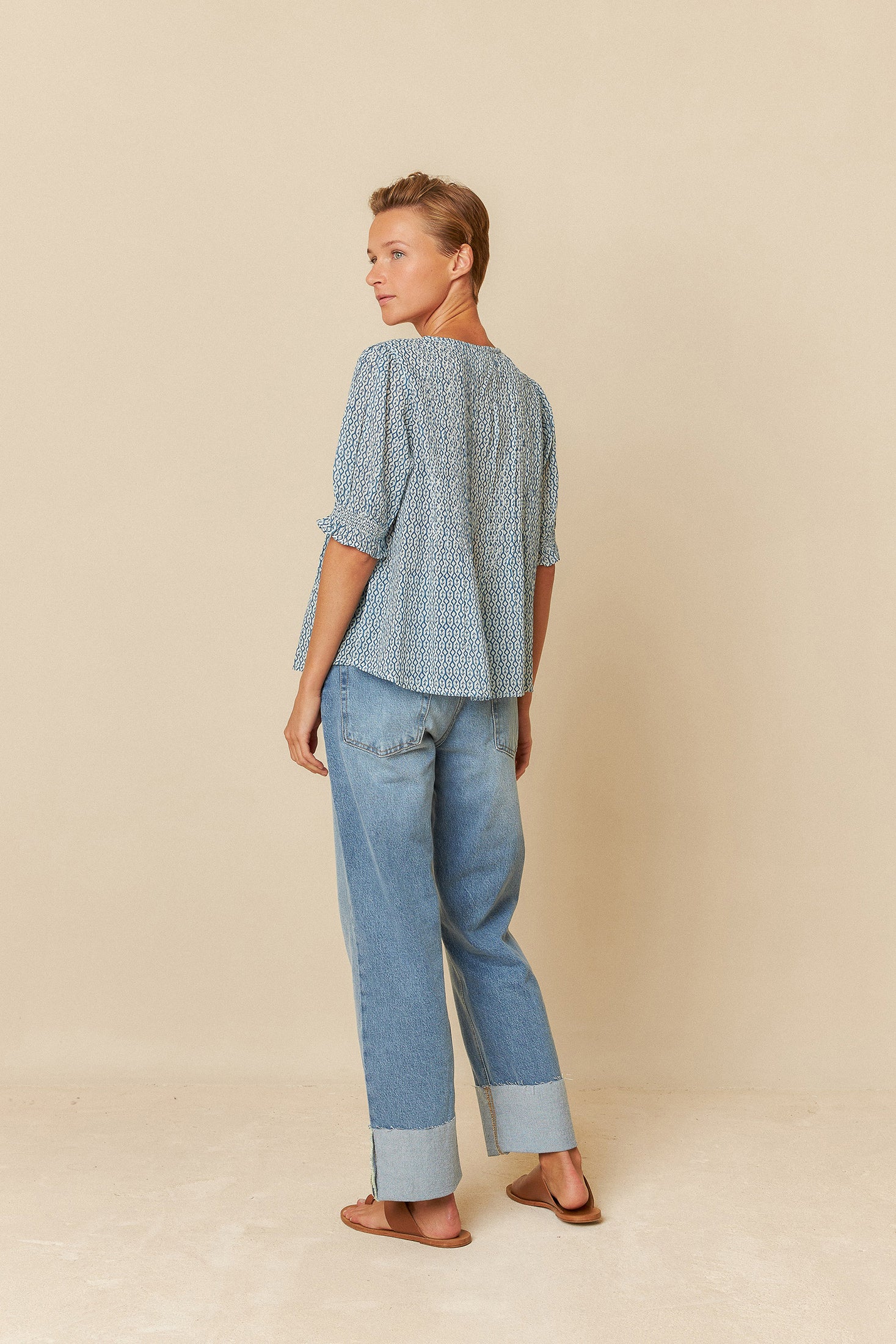 Indi &amp; Cold Print Short Sleeve Shirt Indigo