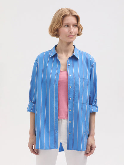 Striped Poplin Shirt - Medium Blue