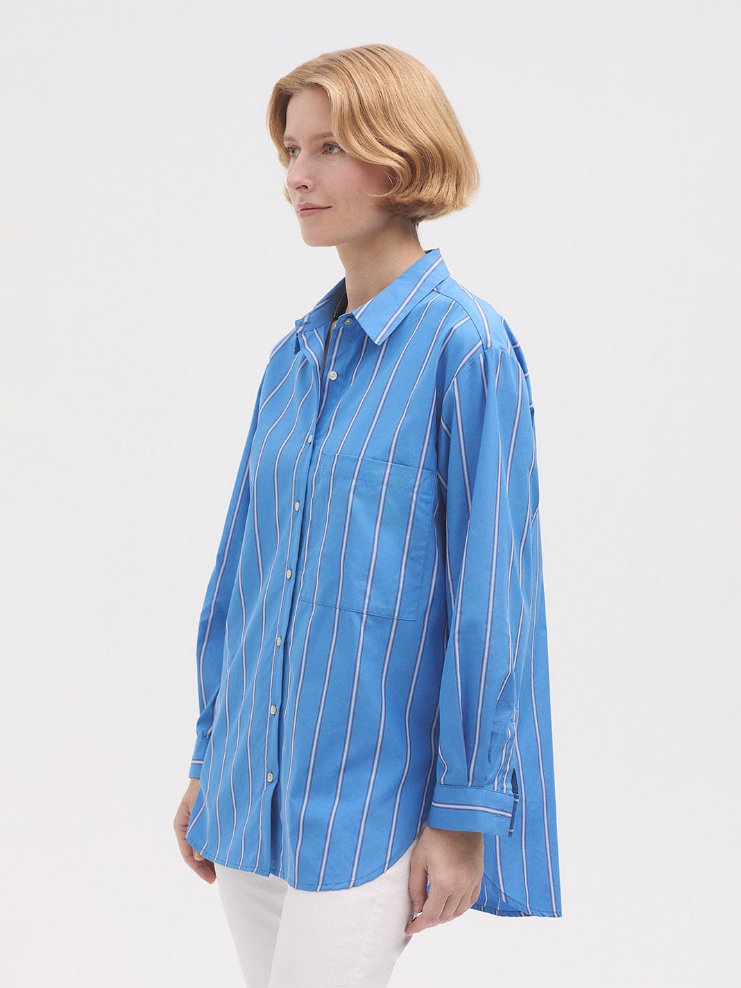 Striped Poplin Shirt - Medium Blue
