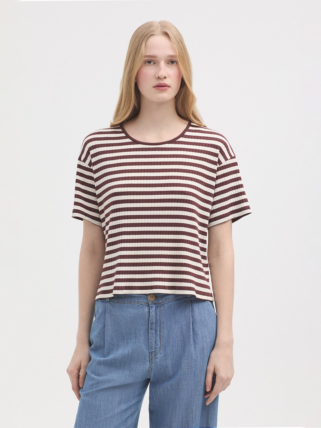 Two-tone striped T-shirt - Chestnut