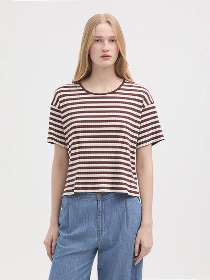 Two-tone striped T-shirt - Chestnut