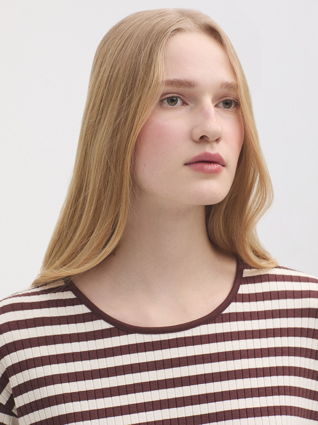 Two-tone striped T-shirt - Chestnut