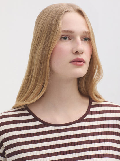 Two-tone striped T-shirt - Chestnut