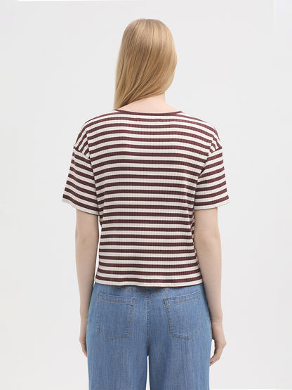 Two-tone striped T-shirt - Chestnut