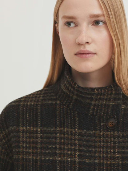 Plaid Wool Blend Jacket - brown tones