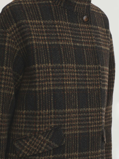 Plaid Wool Blend Jacket - brown tones