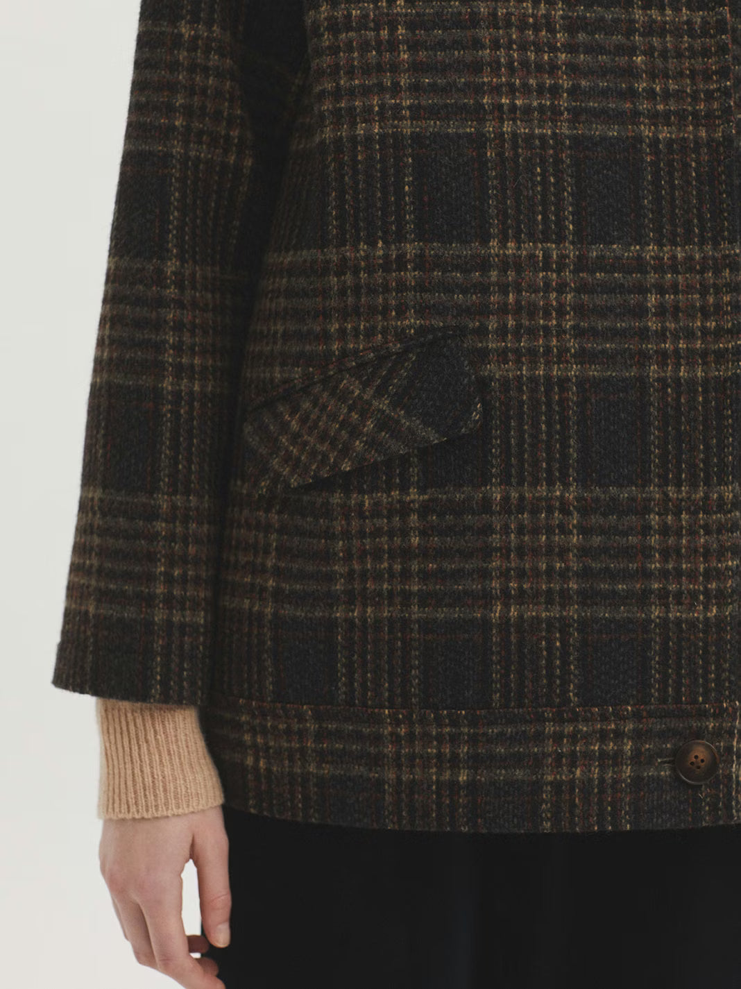 Plaid Wool Blend Jacket - brown tones