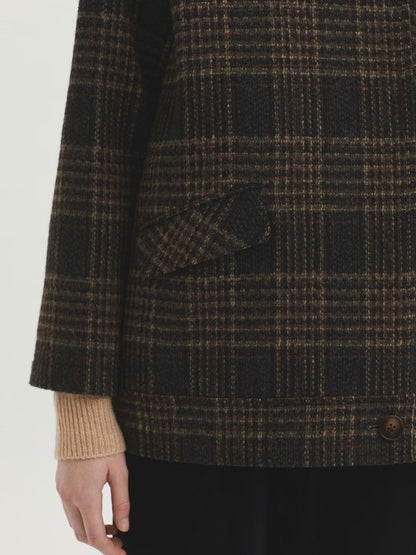 Plaid Wool Blend Jacket - brown tones