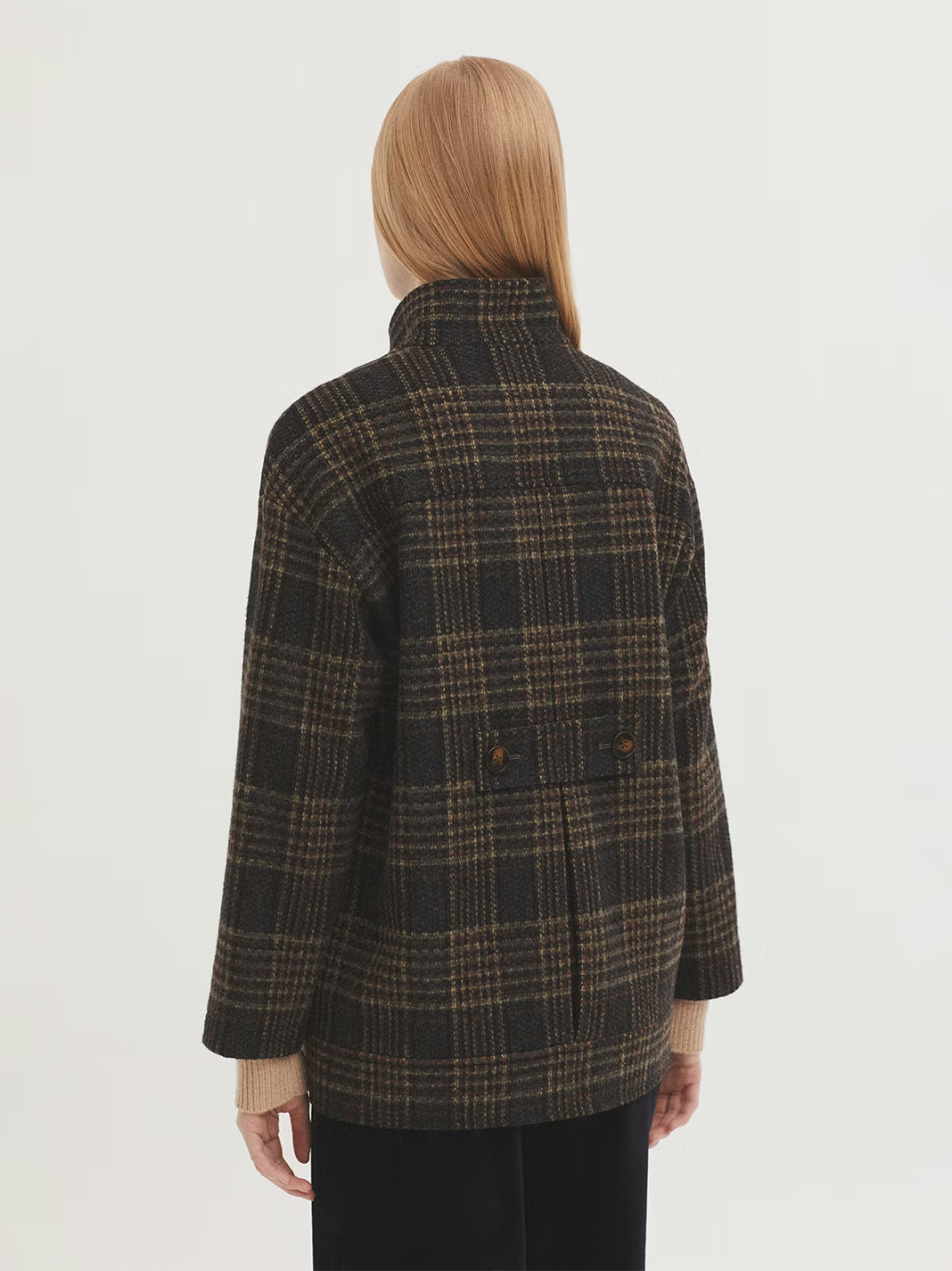 Plaid Wool Blend Jacket - brown tones