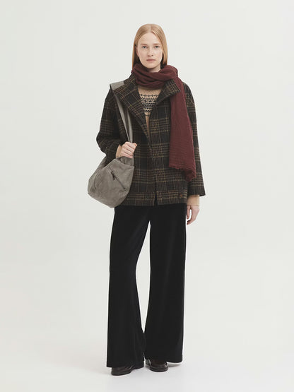 Plaid Wool Blend Jacket - brown tones