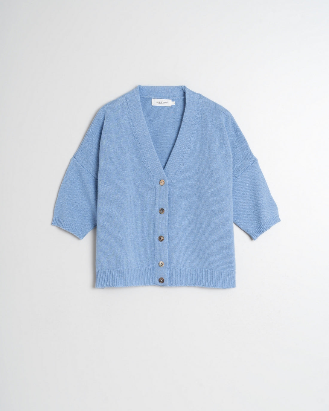 Indi&amp;Cold Knitted Cardigan with Short Sleeve- blue