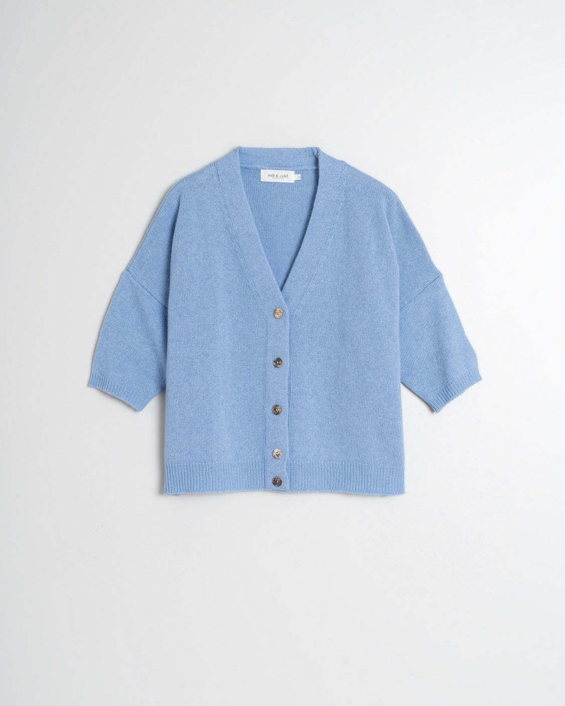 Indi&amp;Cold Knitted Cardigan with Short Sleeve- blue