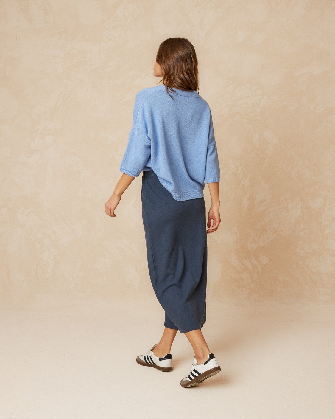 Indi&amp;Cold Knitted Cardigan with Short Sleeve- blue