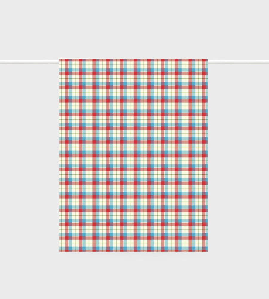 Father Rabbit Tea Towel- Cherry + Blue Tartan