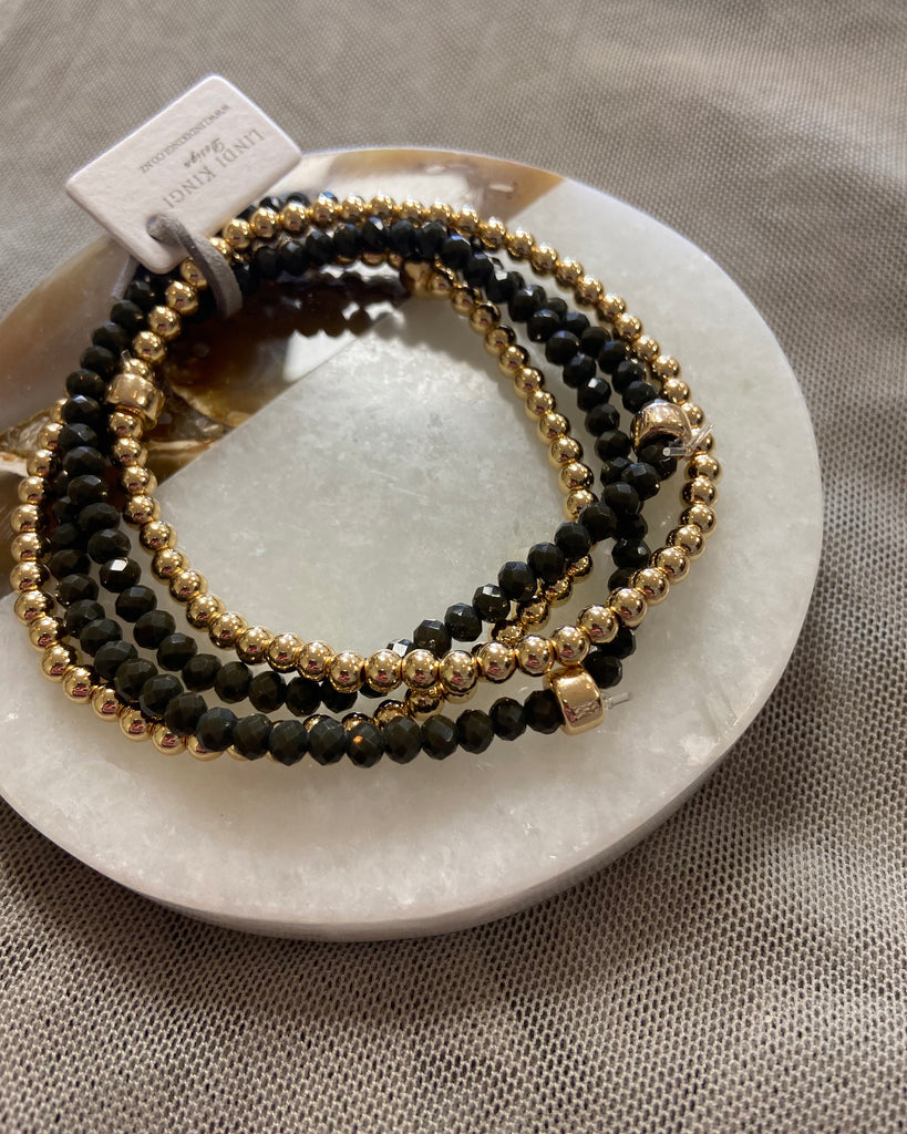 Lindi Kingi Beaded Bracelet Set - Olive & Gold