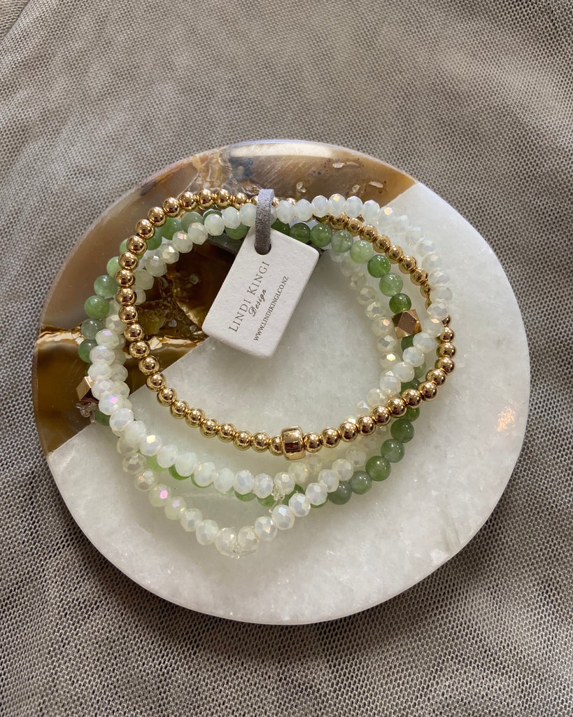 Lindi Kingi Beaded Bracelet Set - Peridot, Opal and Gold