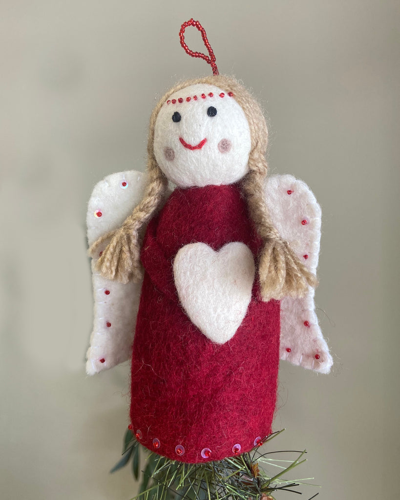 Pashom Felted Wool Christmas Decoration - Angel with heart Christmas tree topper