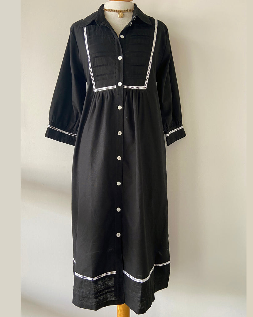 Copy of Alice & Lily Black Linen Cotton Shirt Dress
