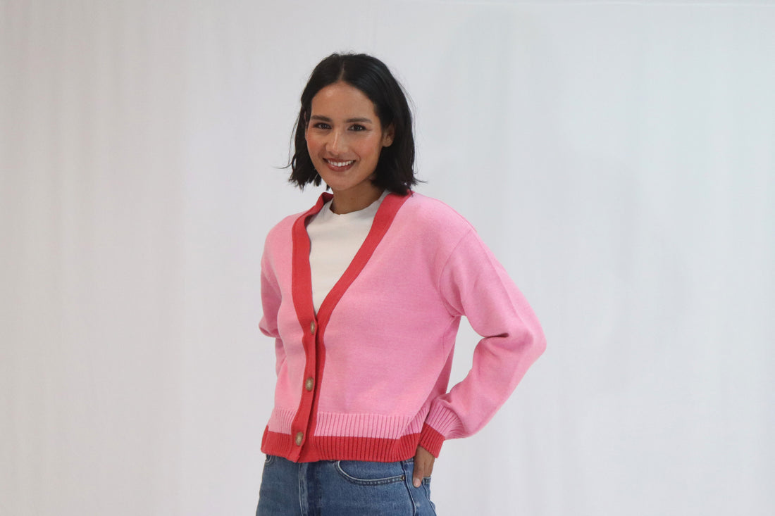 Tatano Contrast Cardi - Peony/Rose